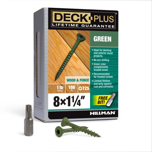 Hillman Deck Plus Green Deck Screws, #8 X 1-1/4 In, 1-Lb Box
