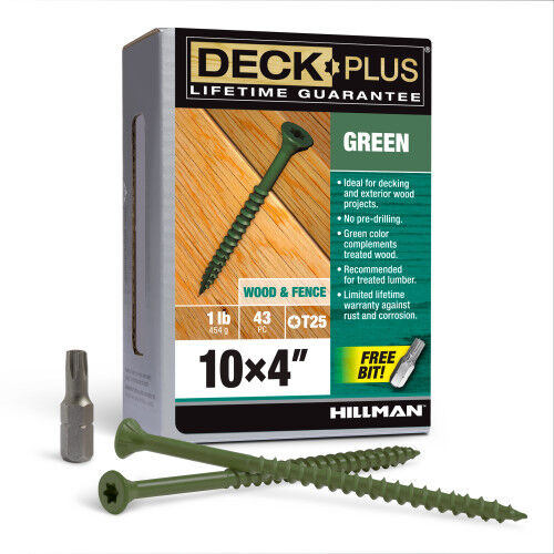 Hillman Deck Plus Green Deck Screws, #10 x 4-In, 1-Lb