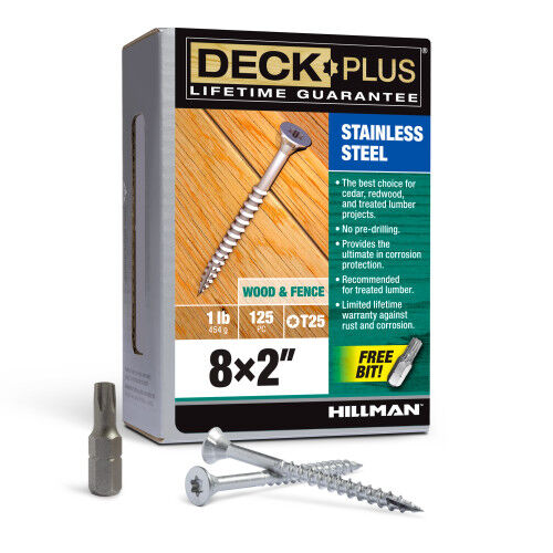 Hillman Deck Plus Stainless Steel Deck Screws, #8 X 2-In, 1-Lb Box