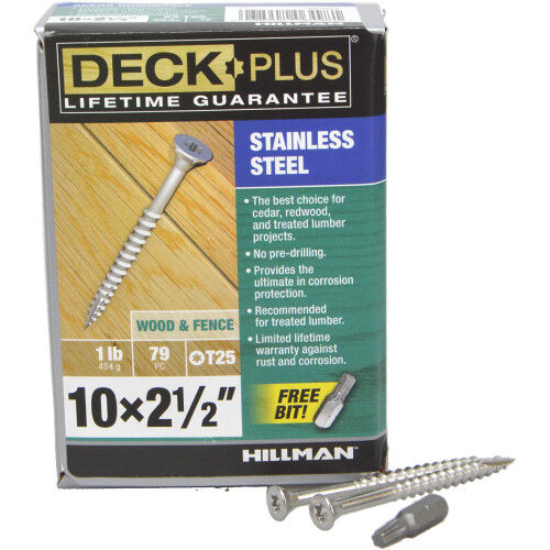 Hillman Deck Plus Stainless Steel Deck Screws, #10 x 2-1/2-In, 73-Pk