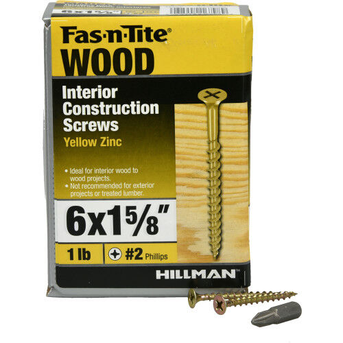 Hillman Fas-N-Tite Bugle Head Phillips All Purpose Wood Screws, #6 X 1-5/8-In, 1-Lb Box