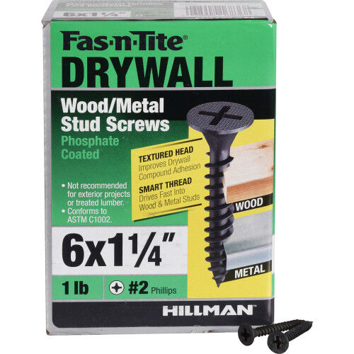 Hillman Fas-N-Tite Smart Thread Drywall Screws, #6 x 1-1/4-In, 245-Pk