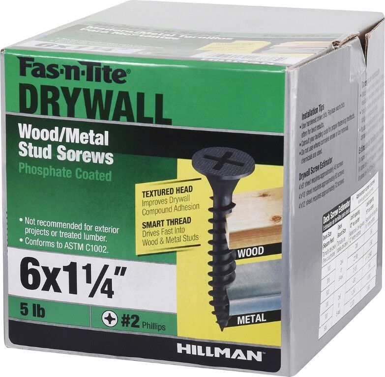 Hillman Fas-N-Tite Smart Thread Drywall Screws, #6 x 1 1/4-In, 5-Lb
