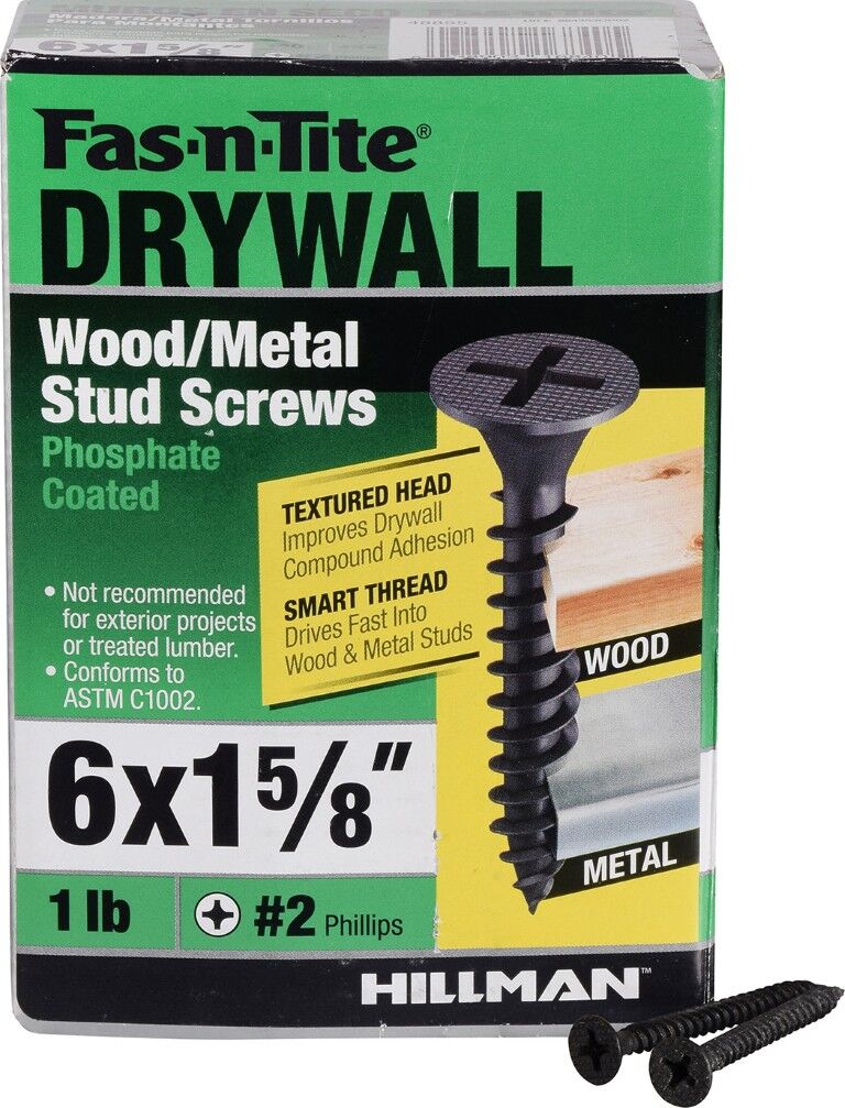 Hillman Fas-N-Tite Smart Thread Drywall Screws, #6 x 1 5/8-In, 1-Lb