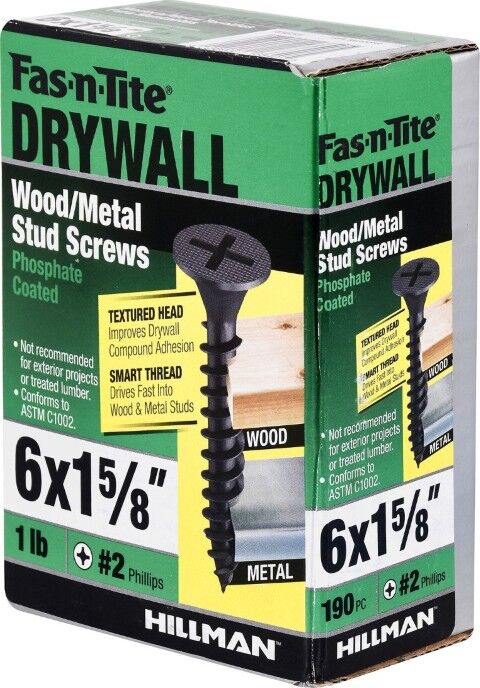 Hillman Fas-N-Tite Smart Thread Drywall Screws, #6 x 1 5/8-In, 1-Lb