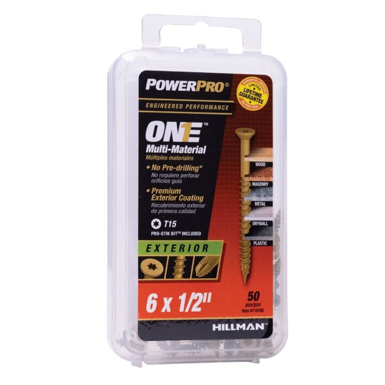 Hillman Power Pro ONE Flat Exterior Bronze Multi-Material Screws, #6 x 1/2-In, 50-Pc