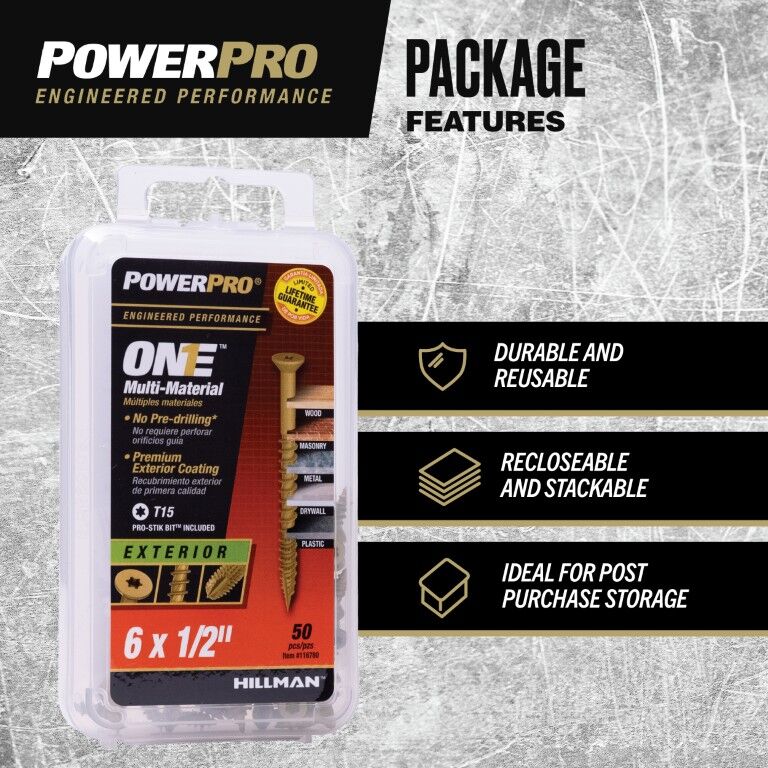 Hillman Power Pro ONE Flat Exterior Bronze Multi-Material Screws, #6 x 1/2-In, 50-Pc