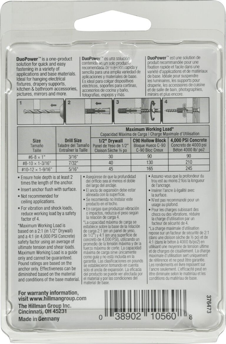 Hillman DuoPower Contractor-Strength Anchors, #8 - 10 x 1 3/16-In, 18-Pc