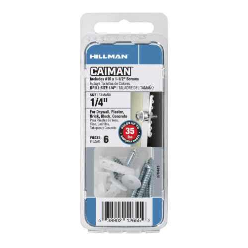 Hillman CAIMAN Nylon Wall Anchors, #6-12, 6-Pk