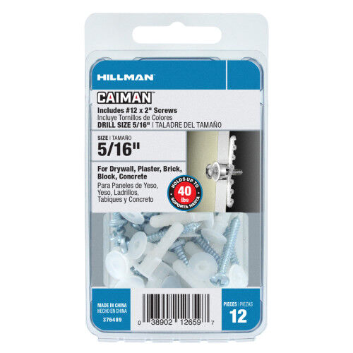 Hillman CAIMAN Nylon Wall Anchors, #8-14, 12-Pk
