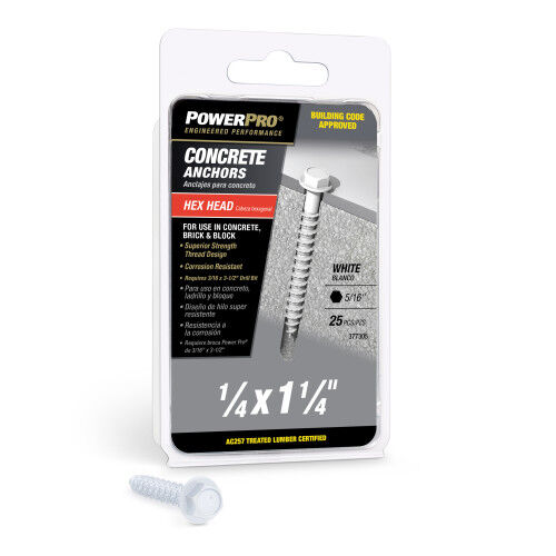 Hillman Power Pro White Hex Washer-Head Concrete Screw Anchors, 1/4-In x 1-1/4-In, 25-Pk
