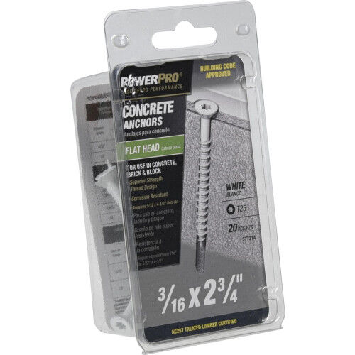 Hillman Power Pro White Flat-Head Concrete Screw Anchors, 3/16-In x 2-3/4-In, 20-Pk