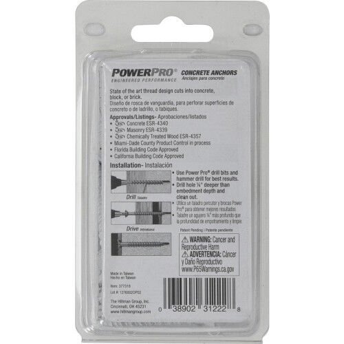 Hillman rower Pro White Flat Head Concrete Screw Anchors, 1/4-In X 1 3/4-In, 18-Pk