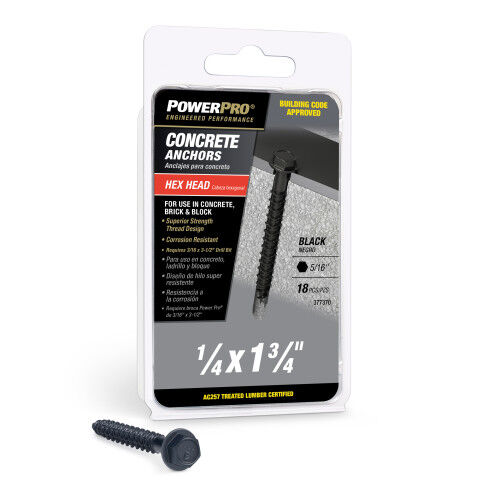 Hillman Power Pro Black Hex Washer-Head Concrete Screw Anchors, 1/4-In x 1-3/4-In, 18-Pk