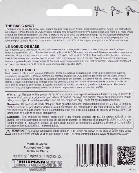 Hillman OOK Hobby Wire Invisible Nylon, 20-Lb, 15-Ft