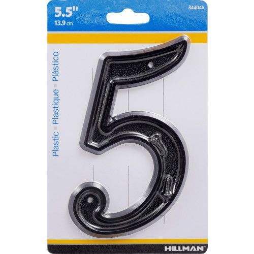 Hillman Plastic Matte Black House Number 5, 5-1/2-In