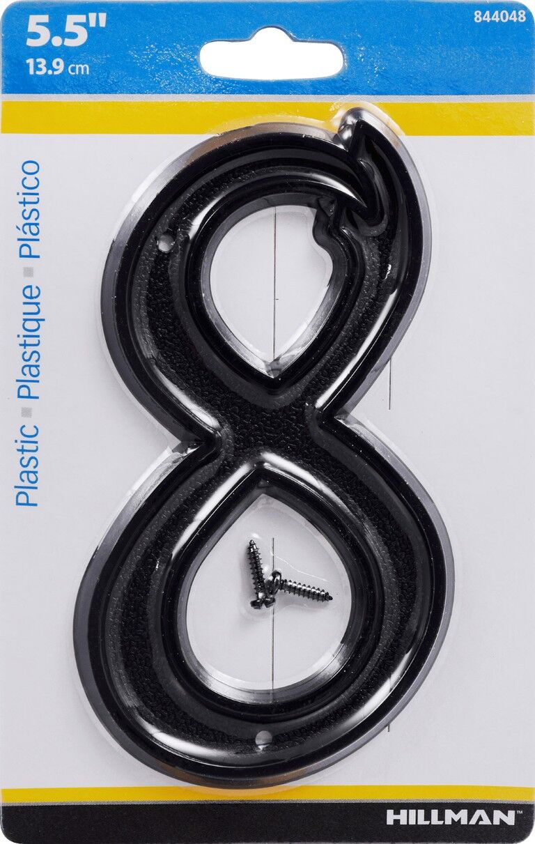Hillman Plastic House Number 8 Matte Black, 5 1/2-In