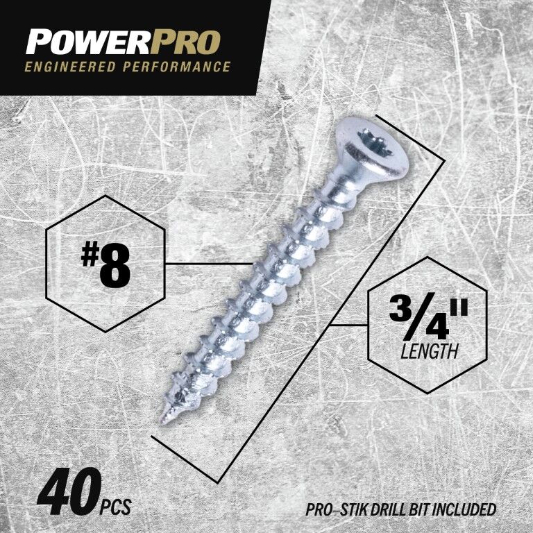Hillman Power Pro ONE Flat Zinc Interior Multi-Material Screws, #8 x 3/4-In, 40-Pc