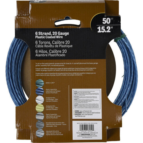 Hillman Blue Plastic Coated 6-Strand, #20 x 50-Ft, 120-Lb