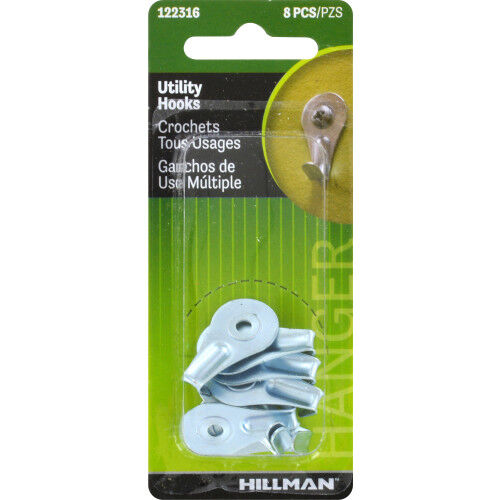 Hillman Utility Zinc Hook, 8-Pk
