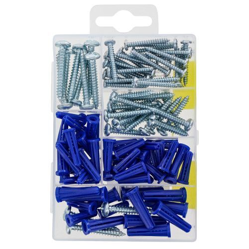 Hillman Small Plastic Anchors with Screws Kit Assortment, 100-Pc