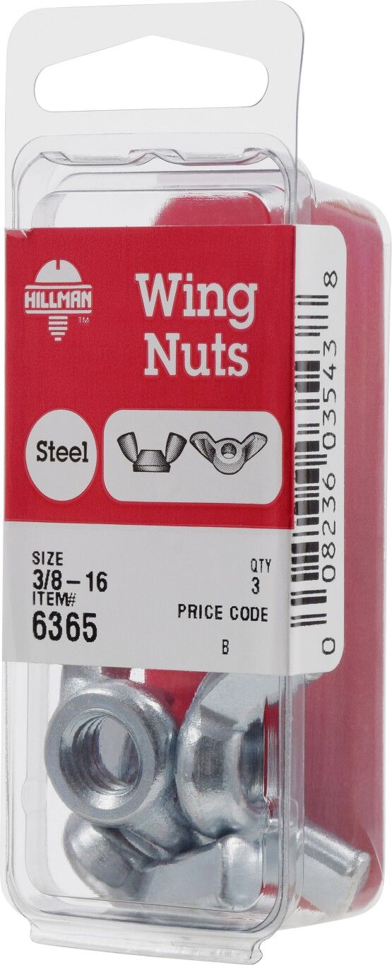 Hillman Zinc-Plated Wing Nuts, 3/8-In - 16, 3-Pc
