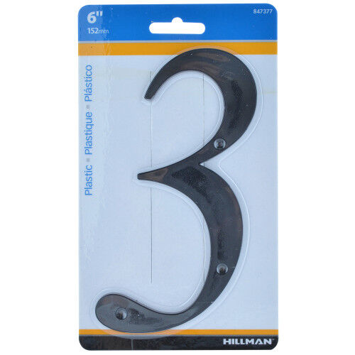 Hillman Nail-On Plastic Black House Number 3, 6-In
