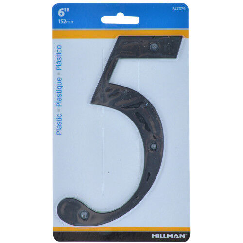 Hillman Black Nail-On Plastic House Number 5, 6-In