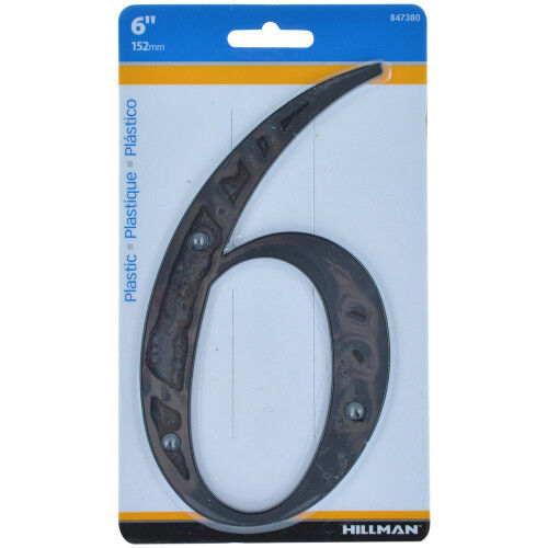 Hillman Black Nail-On Plastic House Number 6, 6-In