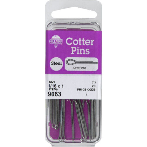 Hillman Zinc Extended Prong Cotter Pins, 1/16-In X 1-In, 20-Pk