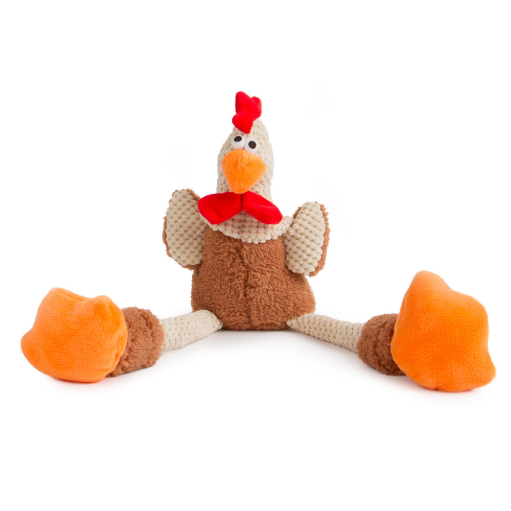 Skinny Rooster Chew Guard Squeaky Plush Dog Toy, Brown, Large