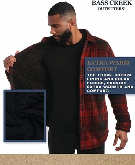 Bass Creek Outfitters Men's Heavy Duty Polar Fleece Sherpa Lined Shirt Jacket