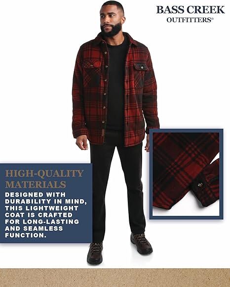 Bass Creek Outfitters Men's Heavy Duty Polar Fleece Sherpa Lined Shirt Jacket