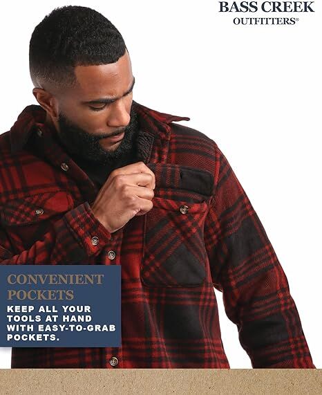 Bass Creek Outfitters Men's Heavy Duty Polar Fleece Sherpa Lined Shirt Jacket
