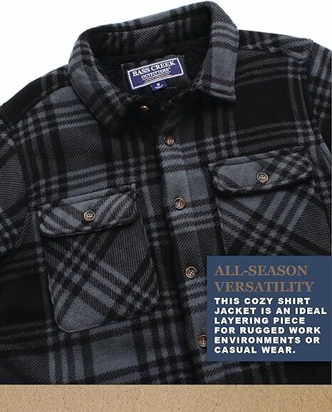 Bass Creek Outfitters Men's Heavy Duty Polar Fleece Sherpa Lined Shirt Jacket