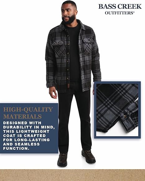 Bass Creek Outfitters Men's Heavy Duty Polar Fleece Sherpa Lined Shirt Jacket