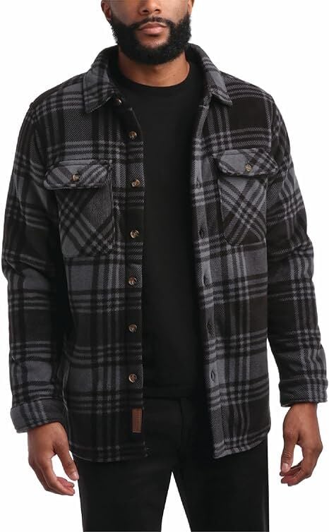 Bass Creek Outfitters Men's Heavy Duty Polar Fleece Sherpa Lined Shirt Jacket