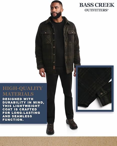 Bass Creek Outfitters Men's Heavy Duty Polar Fleece Sherpa Lined Shirt Jacket