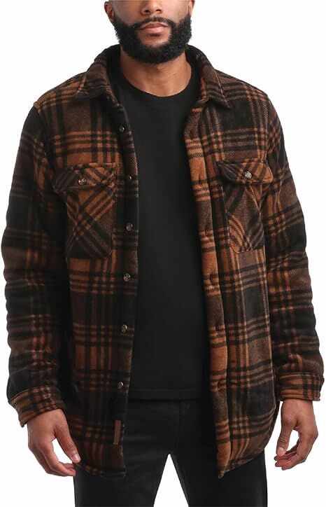 Bass Creek Outfitters Men's Heavy Duty Polar Fleece Sherpa Lined Shirt Jacket