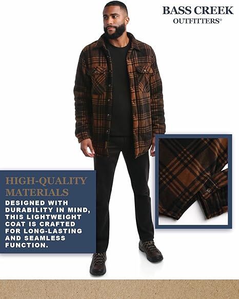 Bass Creek Outfitters Men's Heavy Duty Polar Fleece Sherpa Lined Shirt Jacket