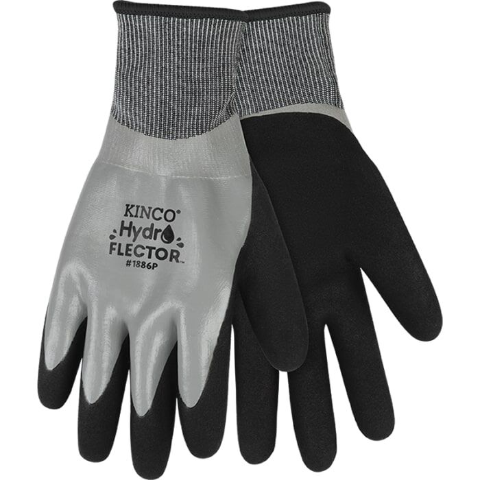 Kinco Hydroflector Lined Waterproof Thermal Knit Shell And Double-Coated Nitrile Gloves in Grey
