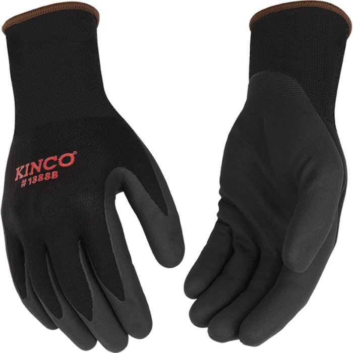 Kinco Nylon-Spandex Knit Shell And CoolCoat Micro-Foam Nitrile Palm Gloves in Black