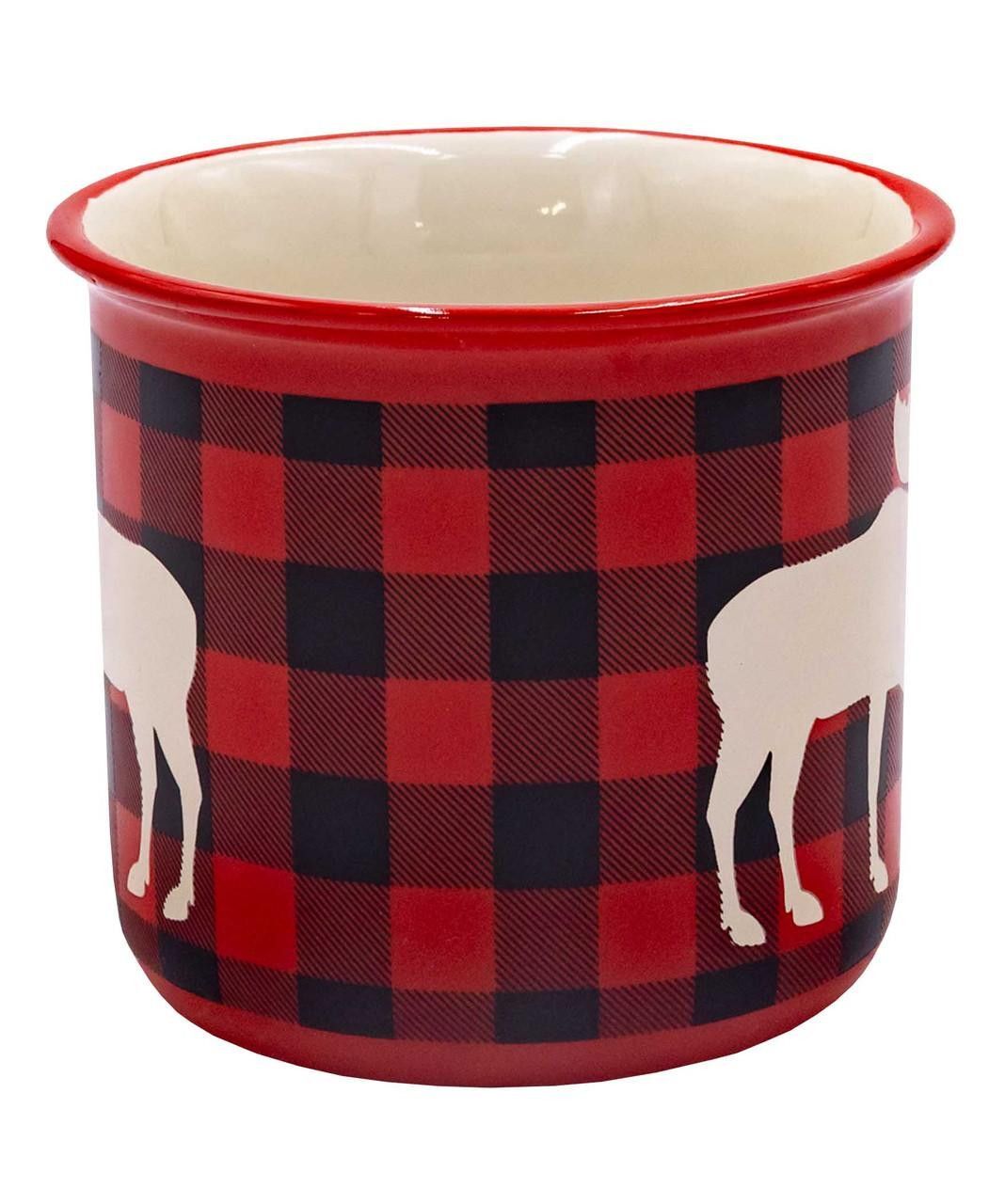 LazyOne Moose Plaid Red Ceramic Mug