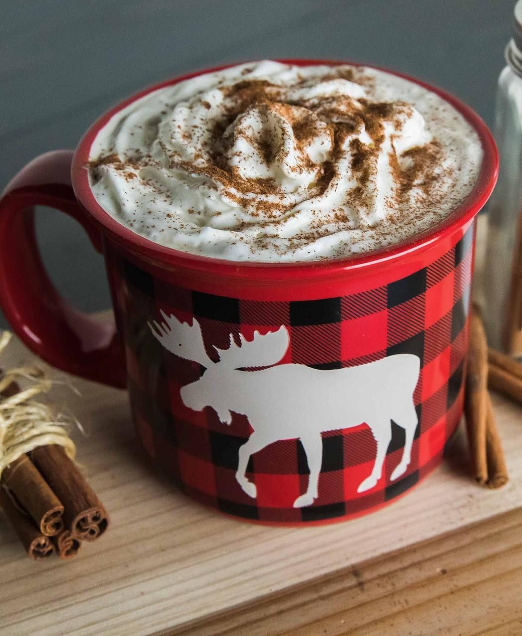 LazyOne Moose Plaid Red Ceramic Mug