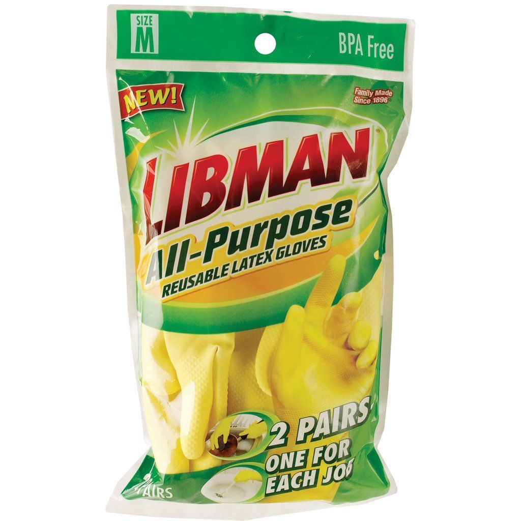 Libman Medium All-Purpose Reusable Latex Gloves, 2-Pair