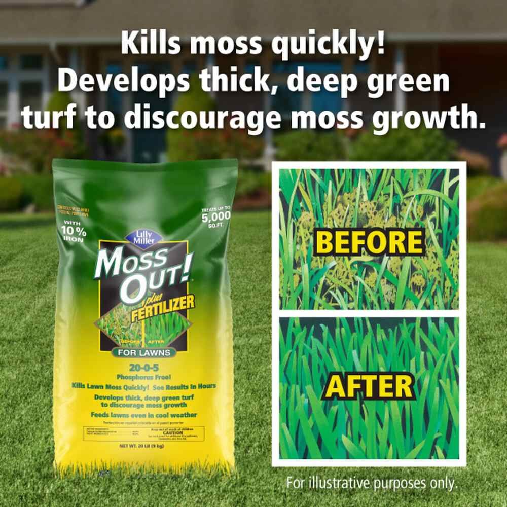 Moss Out! Plus Fertilizer For Lawns 20-0-05, 20-Lb