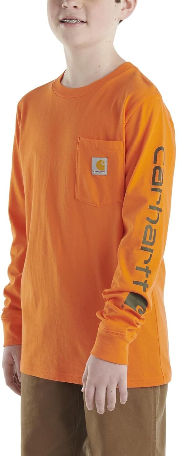 Carhartt Boy's Long Sleeve Crewneck Pocket T-Shirt in Exotic Orange