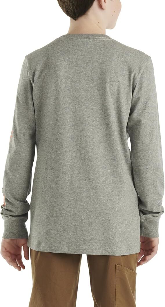 Carhartt Boy's Long Sleeve Crewneck Pocket T-Shirt in Charcoal Grey Heather