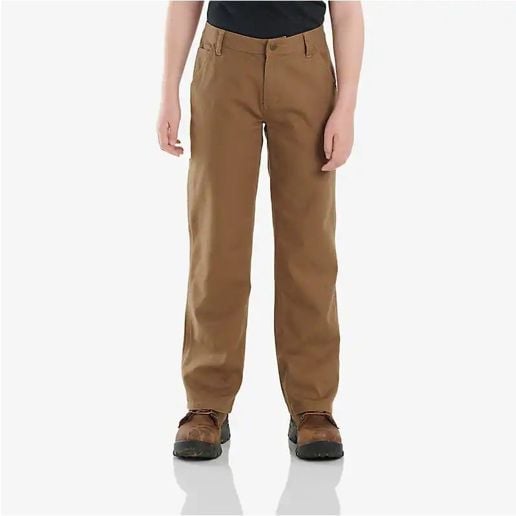 Carhartt Boy's Rugged Flex Loose Fit Canvas Utility Bootcut Work Pant in Canyon Brown