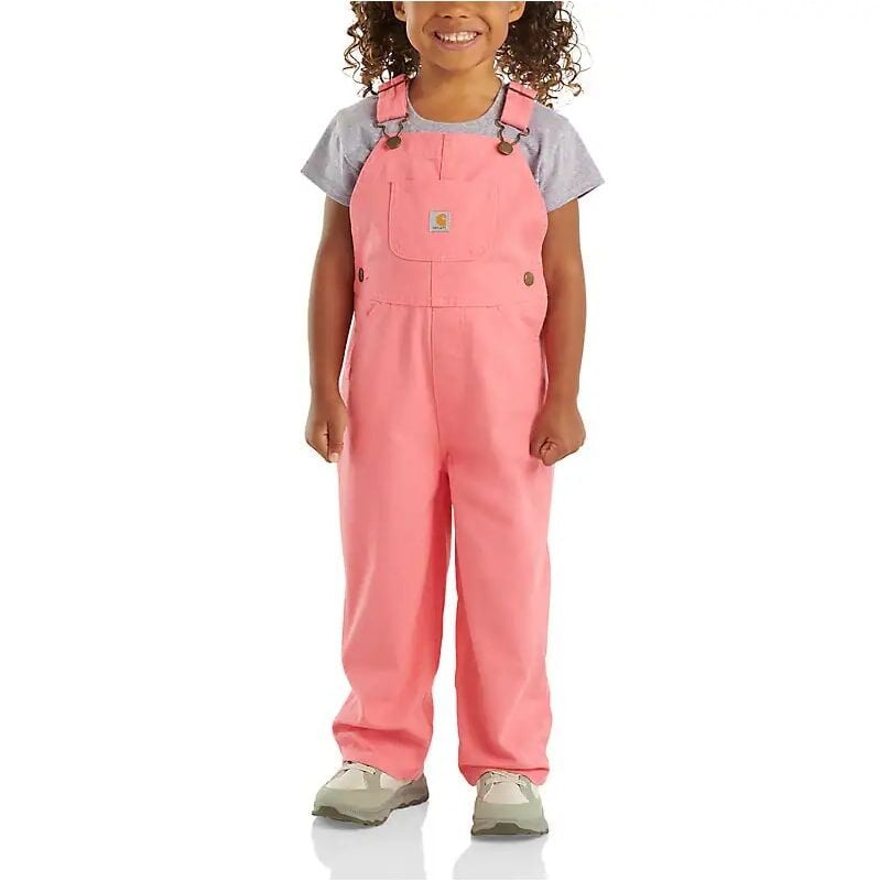 Carhartt Girl's Loose Fit Canvas Bib Overall in Pink Lemonade